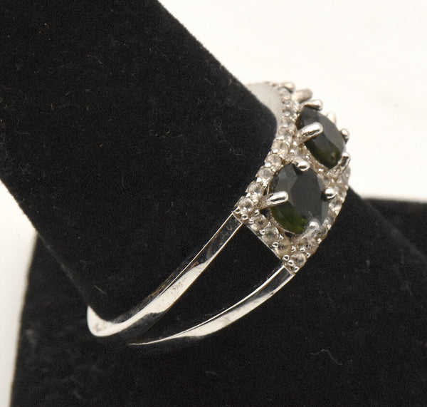 Vintage Sterling Silver Diopside and Topaz Ring - Size 9