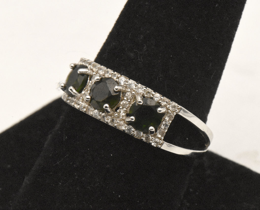 Vintage Sterling Silver Diopside and Topaz Ring - Size 9