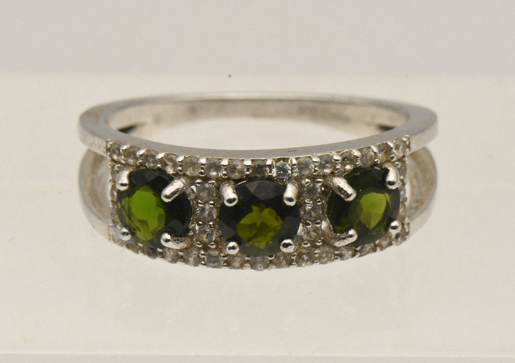 Vintage Sterling Silver Diopside and Topaz Ring - Size 9