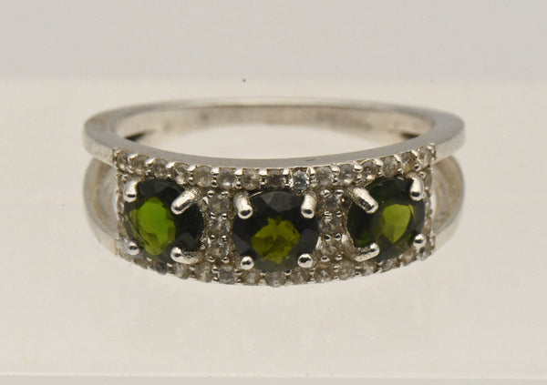 Vintage Sterling Silver Diopside and Topaz Ring - Size 9
