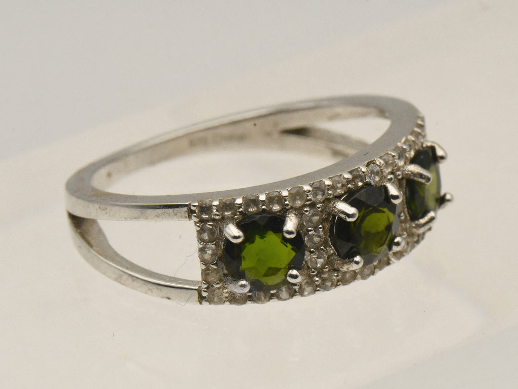 Vintage Sterling Silver Diopside and Topaz Ring - Size 9