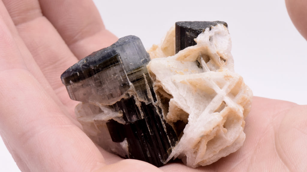 Tricolor Green, Pink, Blue Tourmaline Crystal and Dark Green Tourmaline Crystal on Feldspar with Albite - Pakistan