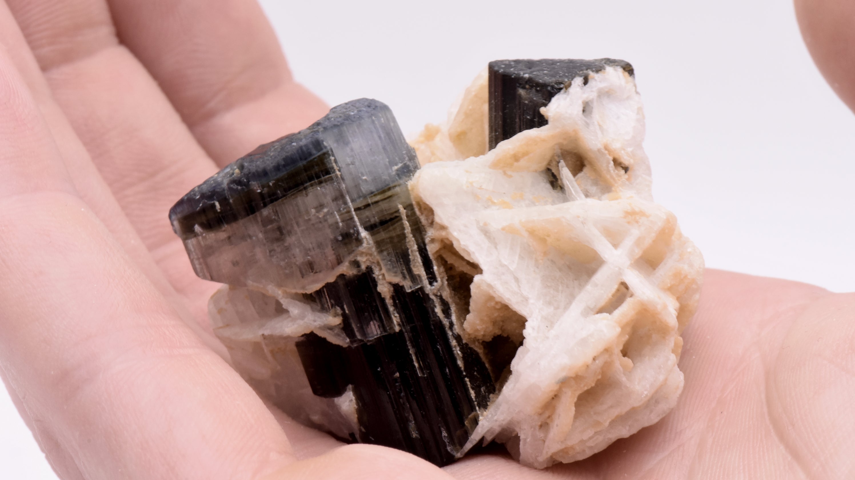 Tricolor Green, Pink, Blue Tourmaline Crystal and Dark Green Tourmaline Crystal on Feldspar with Albite - Pakistan