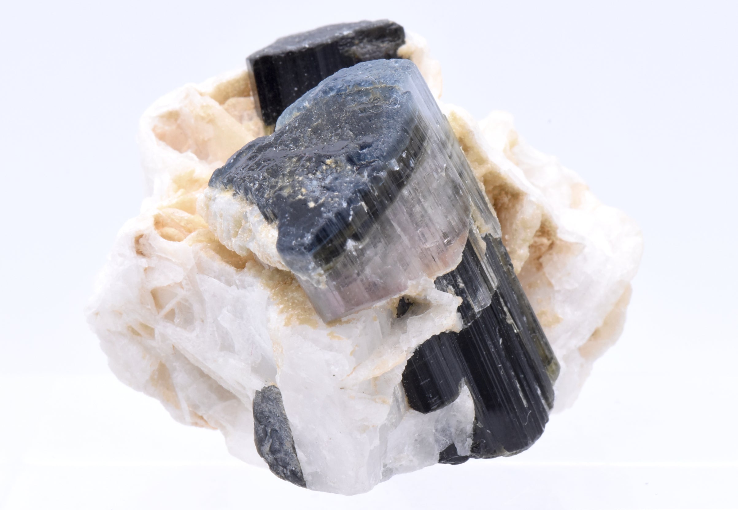 Tricolor Green, Pink, Blue Tourmaline Crystal and Dark Green Tourmaline Crystal on Feldspar with Albite - Pakistan