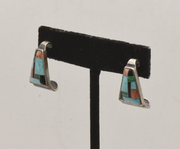 Relios - Vintage Inlaid Sterling Silver Triangular Earrings
