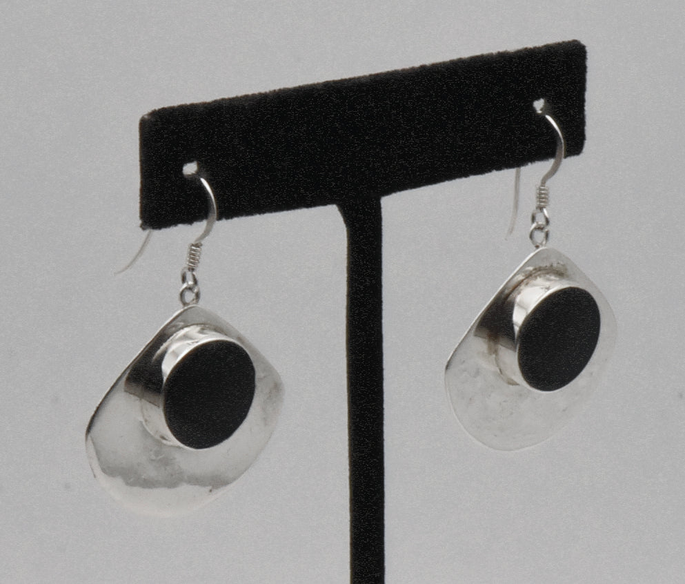Vintage Sterling Silver Black Onyx Dangle Earrings