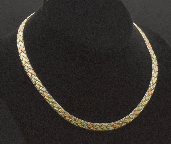 Vintage Italian Sterling Silver Copper, Silver, and Gold Tone Sterling Silver Chain Necklace - 16"