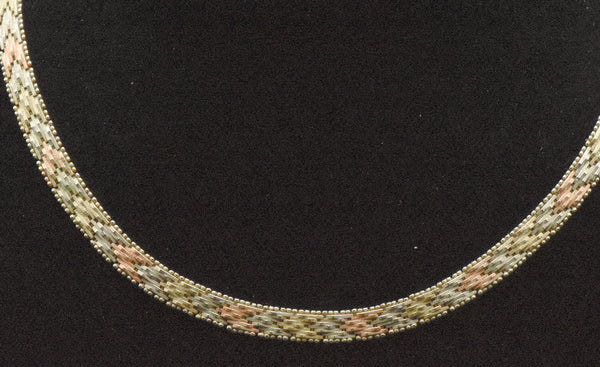 Vintage Italian Sterling Silver Copper, Silver, and Gold Tone Sterling Silver Chain Necklace - 16"