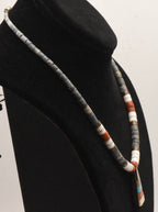 Vintage Handmade Beaded Necklace with Triangle Multi-Stone Inlaid Pendant - 17.5"