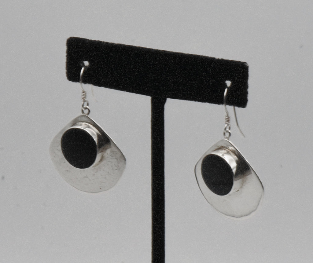 Vintage Sterling Silver Black Onyx Dangle Earrings