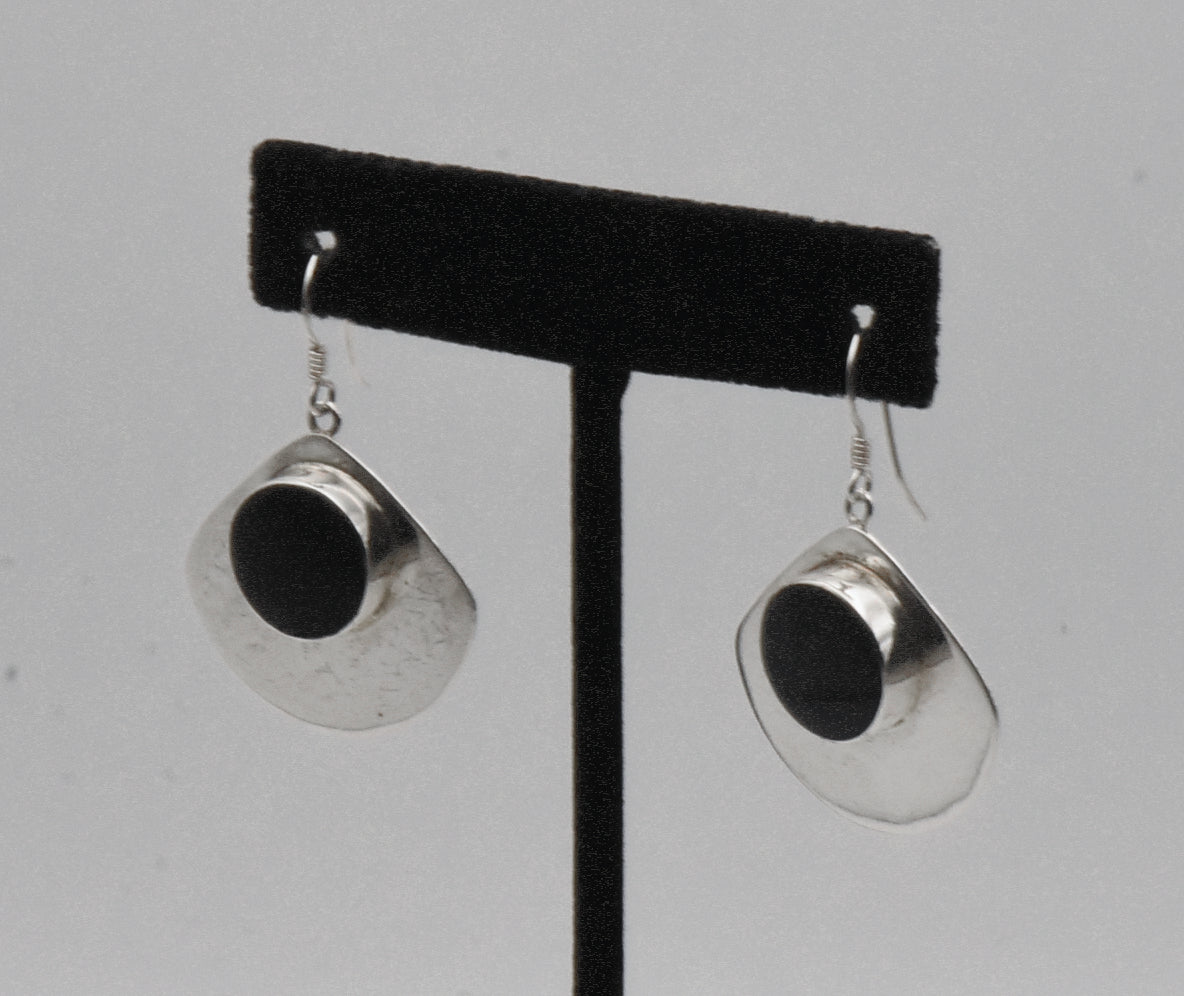 Vintage Sterling Silver Black Onyx Dangle Earrings