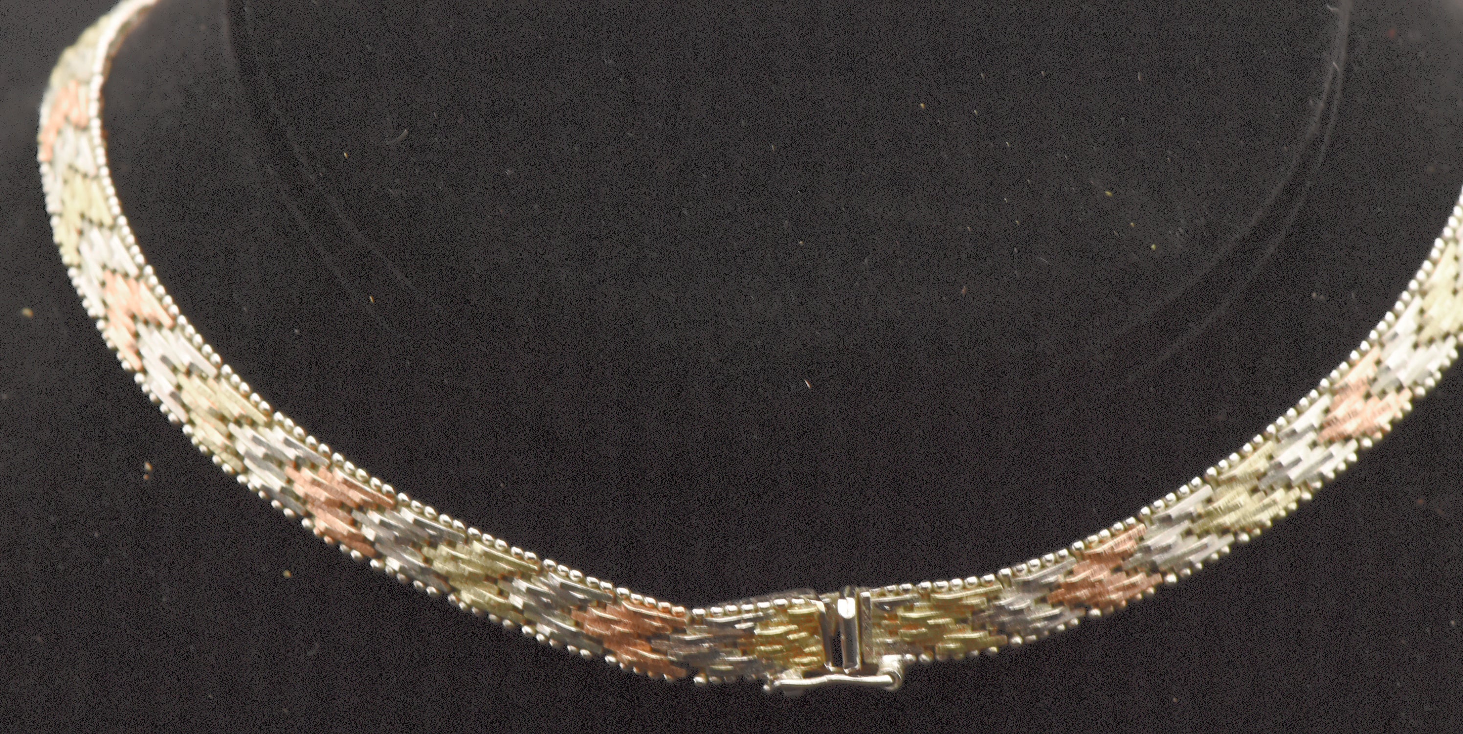 Vintage Italian Sterling Silver Copper, Silver, and Gold Tone Sterling Silver Chain Necklace - 16"