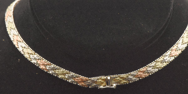 Vintage Italian Sterling Silver Copper, Silver, and Gold Tone Sterling Silver Chain Necklace - 16"