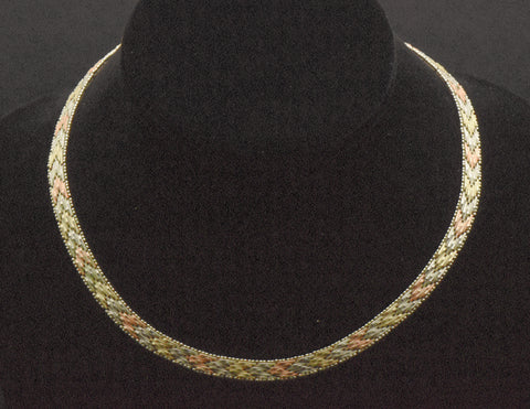 Vintage Italian Sterling Silver Copper, Silver, and Gold Tone Sterling Silver Chain Necklace - 16"