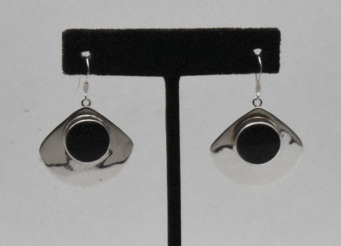 Vintage Sterling Silver Black Onyx Dangle Earrings