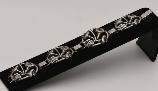 Danecraft - Vintage Sterling Silver Trumpet Flower Link Bracelet - Damaged Clasp