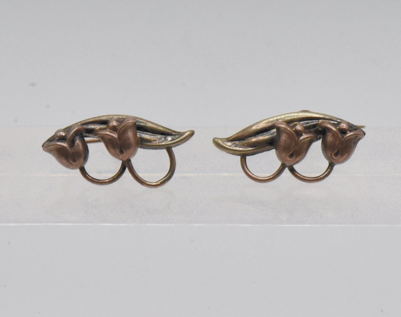 Vintage Two Tone Gold Filled and SIlver Floral Screw Back Earrings