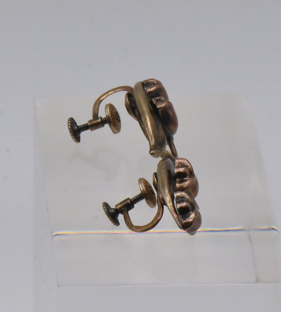 Vintage Two Tone Gold Filled and SIlver Floral Screw Back Earrings
