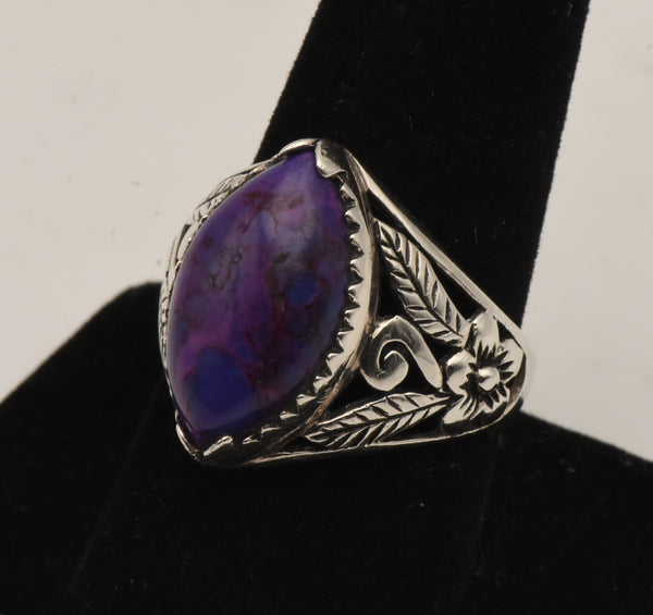 Vintage Sterling Silver Purple Turquoise Cabochon Ring - Size 8.75