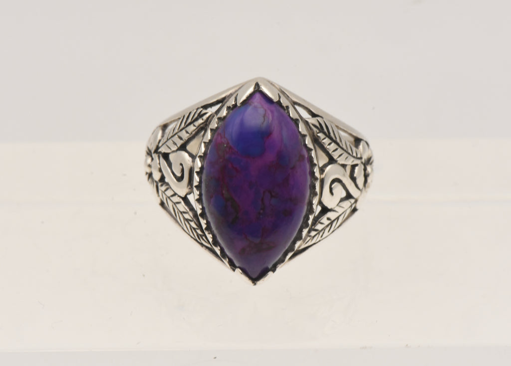 Vintage Sterling Silver Purple Turquoise Cabochon Ring - Size 8.75
