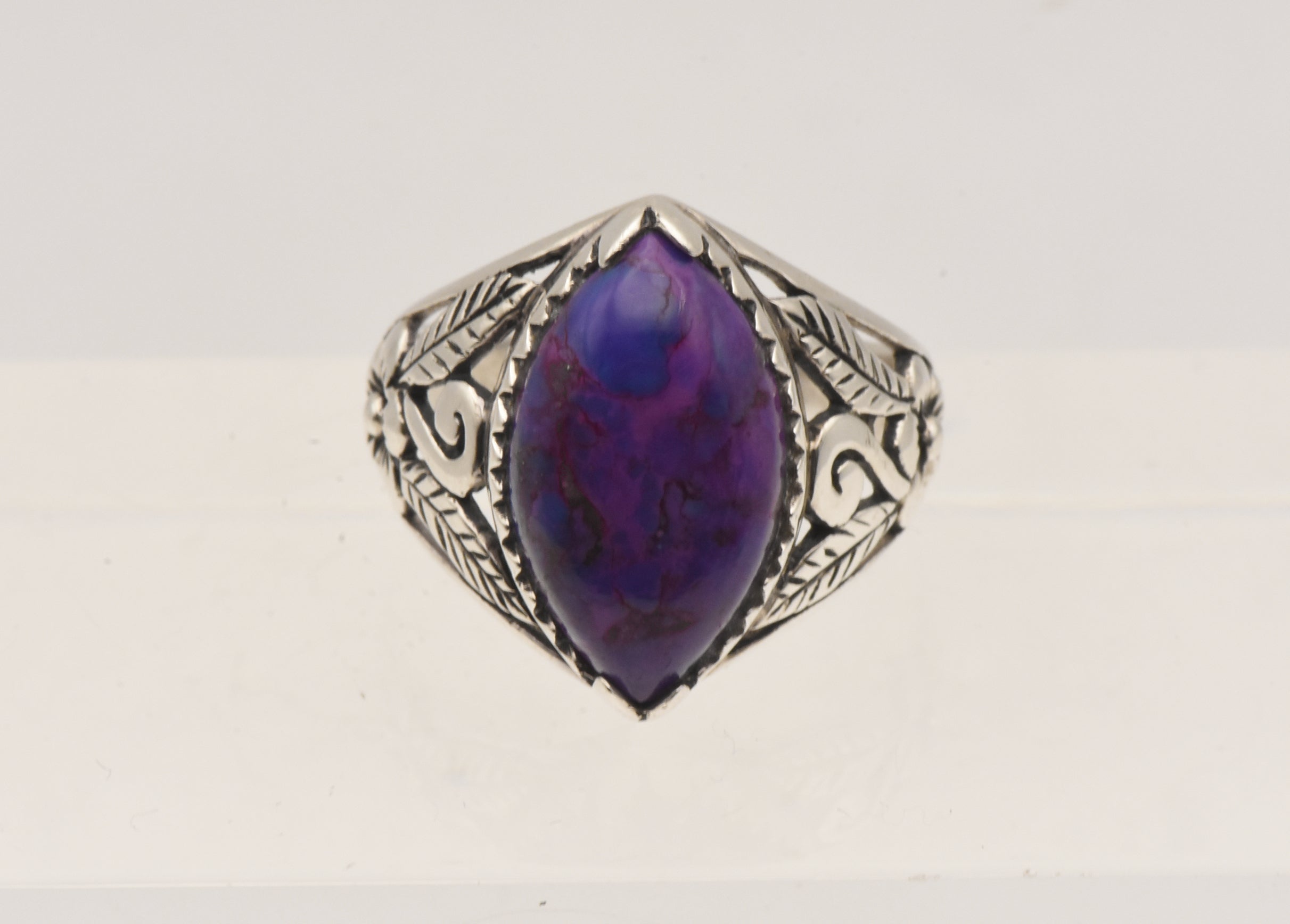Vintage Sterling Silver Purple Turquoise Cabochon Ring - Size 8.75