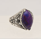 Vintage Sterling Silver Purple Turquoise Cabochon Ring - Size 8.75