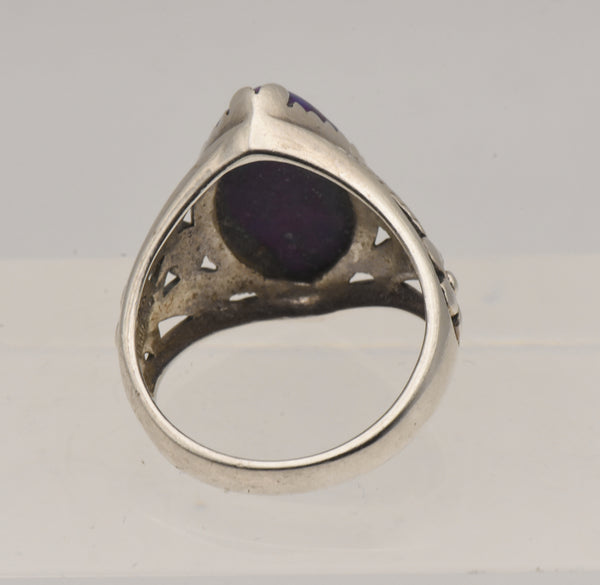 Vintage Sterling Silver Purple Turquoise Cabochon Ring - Size 8.75