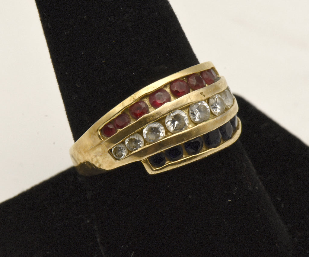 Ross-Simons - Vintage Vermeil Red, White, and Blue Ruby, Topaz, Sapphire Ring  - Size 9.25