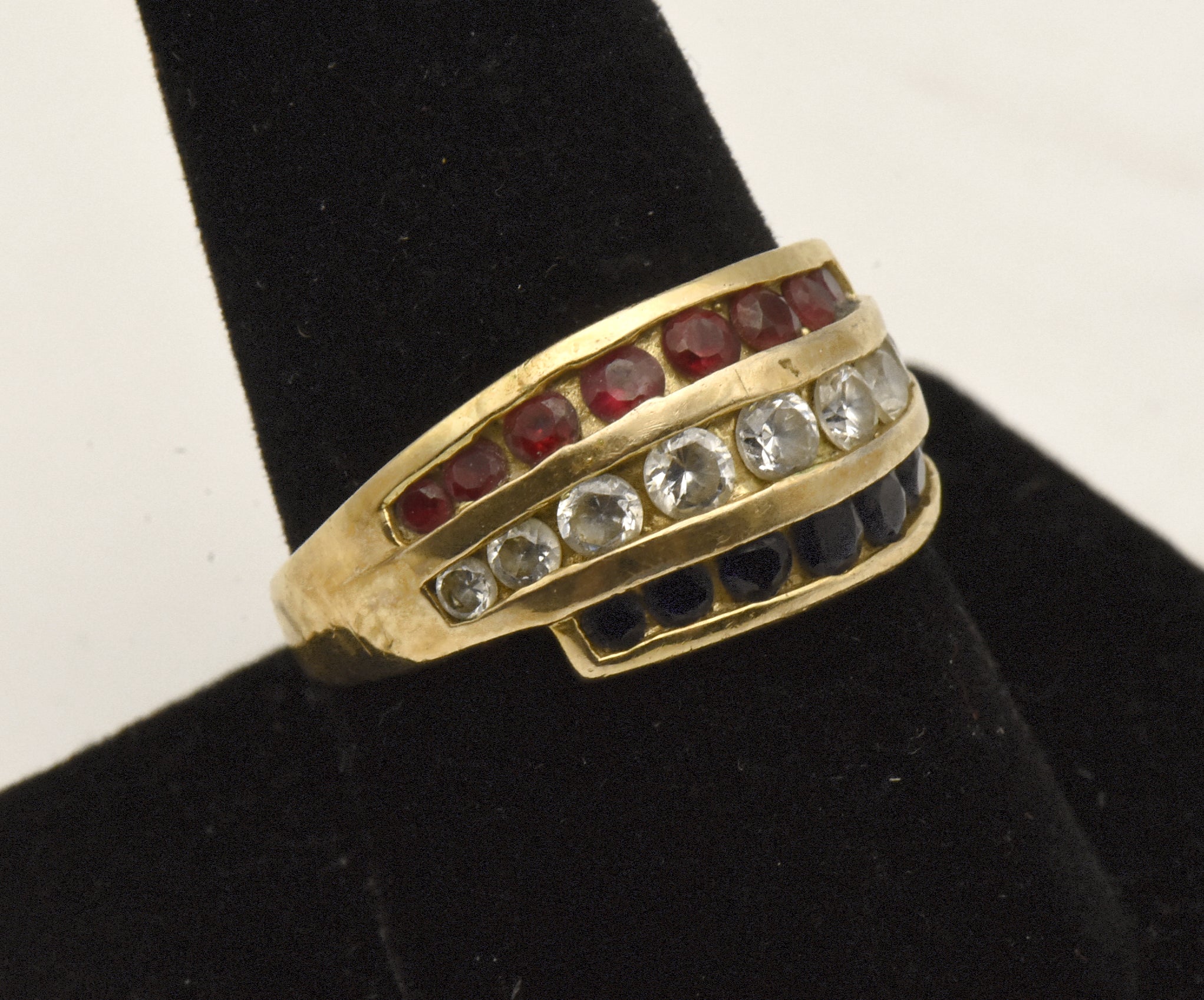Ross-Simons - Vintage Vermeil Red, White, and Blue Ruby, Topaz, Sapphire Ring  - Size 9.25