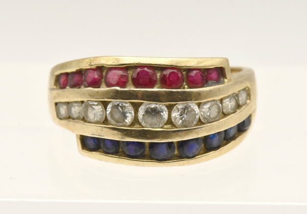Ross-Simons - Vintage Vermeil Red, White, and Blue Ruby, Topaz, Sapphire Ring  - Size 9.25