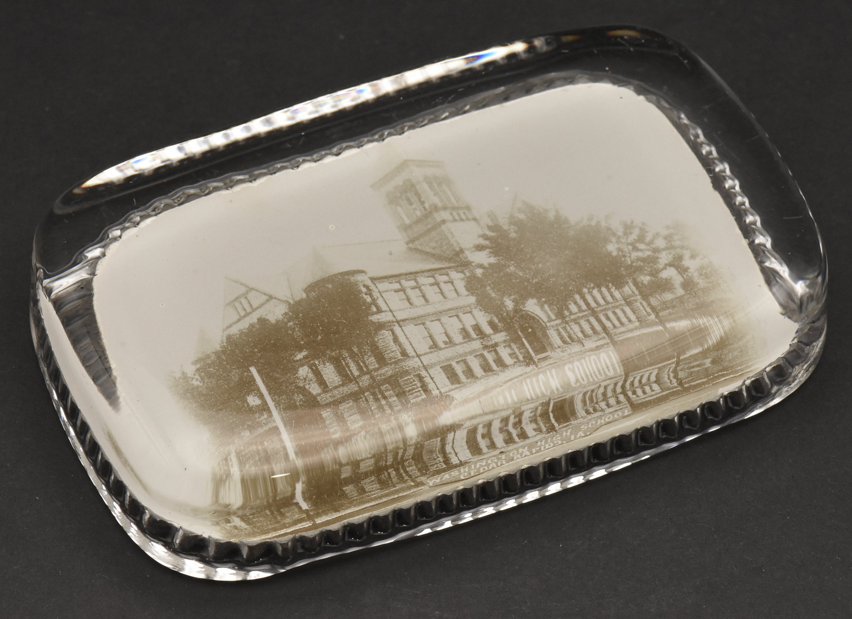 Vintage Washington High School Cedar Rapids Photograph Glass Paperweight
