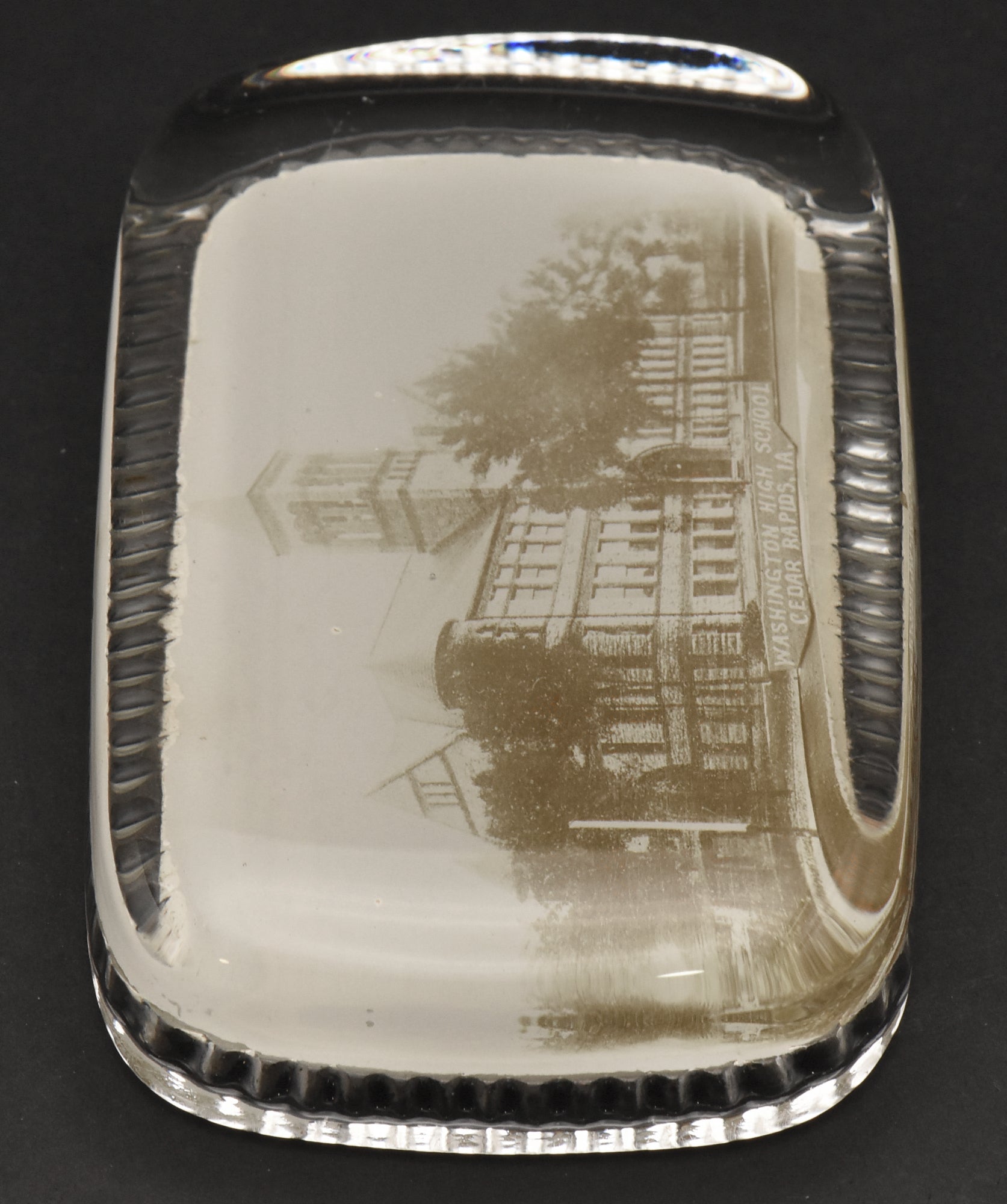 Vintage Washington High School Cedar Rapids Photograph Glass Paperweight