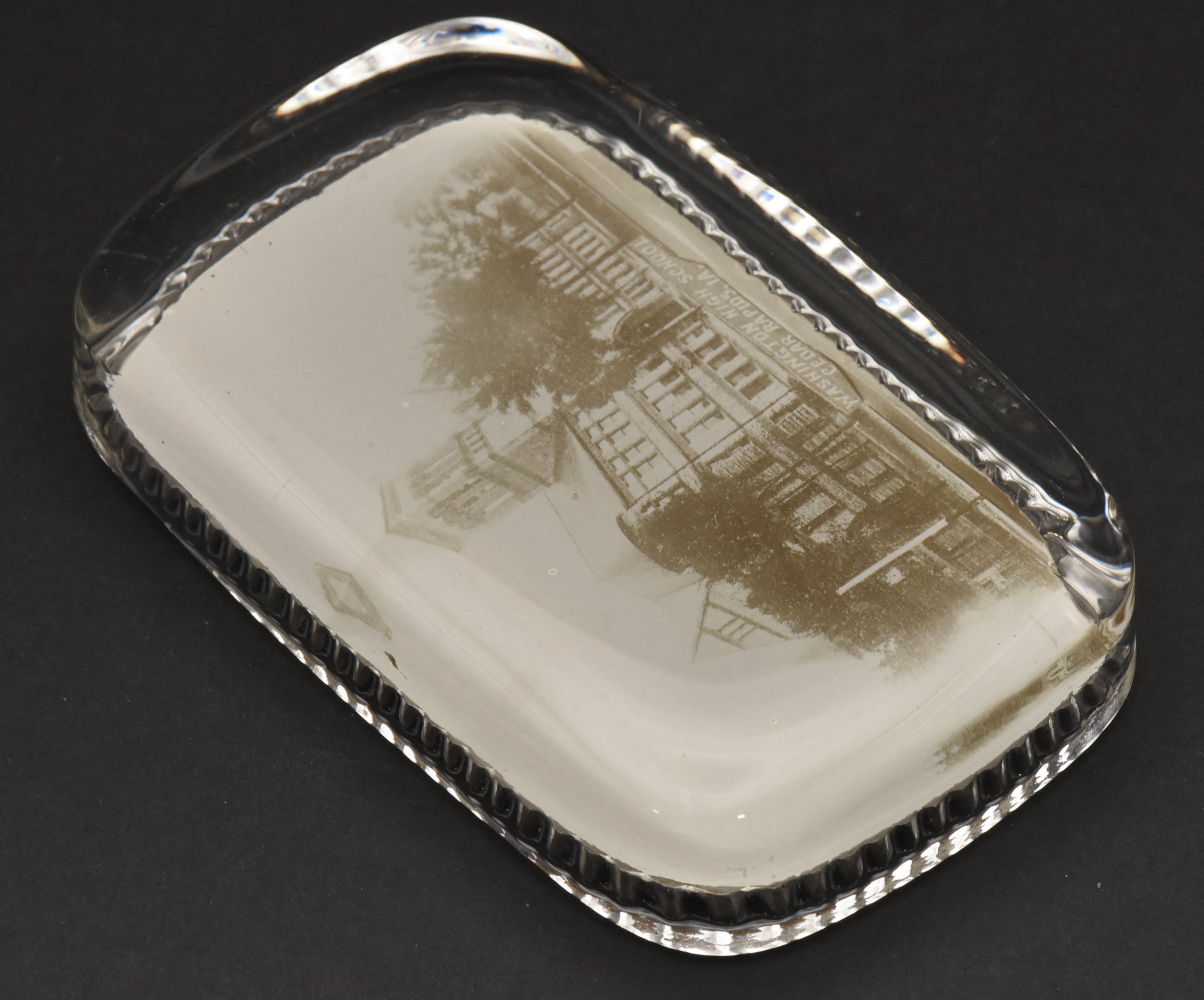 Vintage Washington High School Cedar Rapids Photograph Glass Paperweight