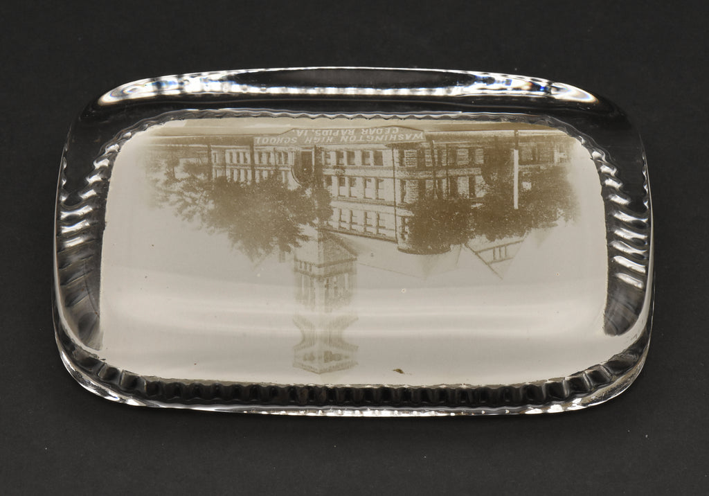 Vintage Washington High School Cedar Rapids Photograph Glass Paperweight