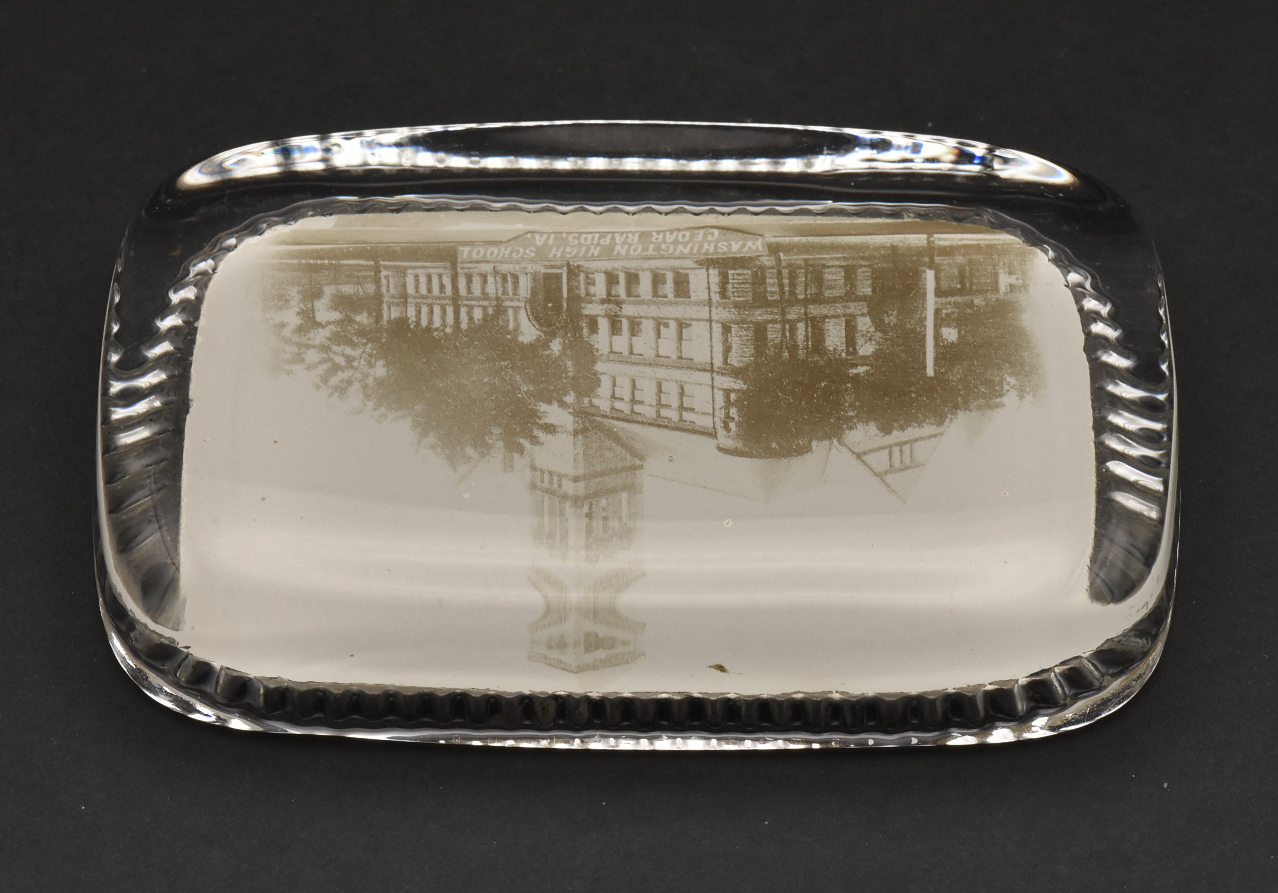 Vintage Washington High School Cedar Rapids Photograph Glass Paperweight