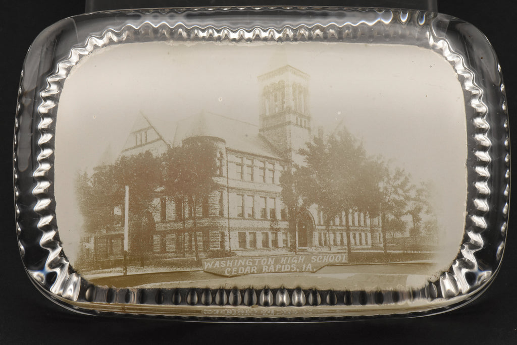 Vintage Washington High School Cedar Rapids Photograph Glass Paperweight