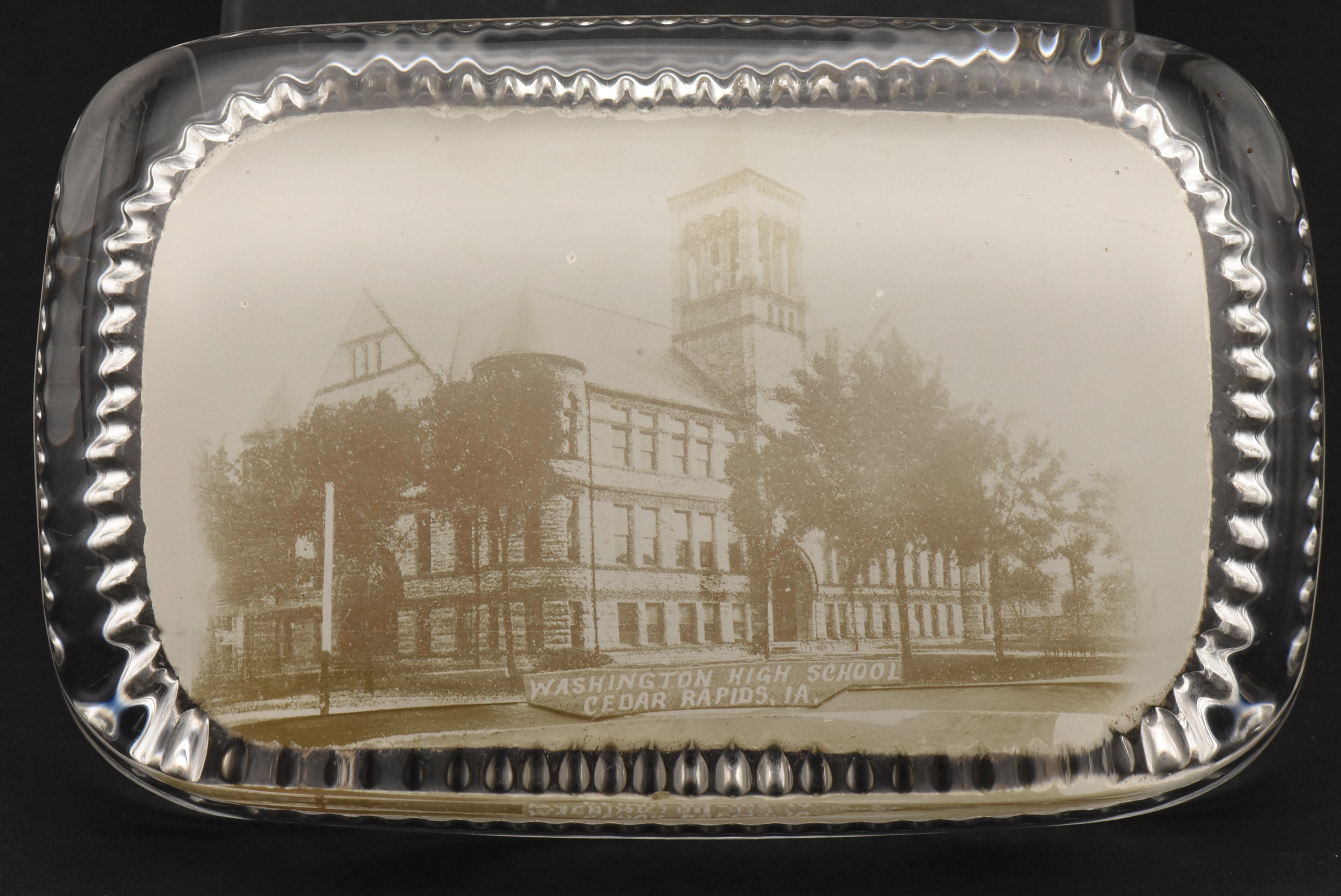 Vintage Washington High School Cedar Rapids Photograph Glass Paperweight