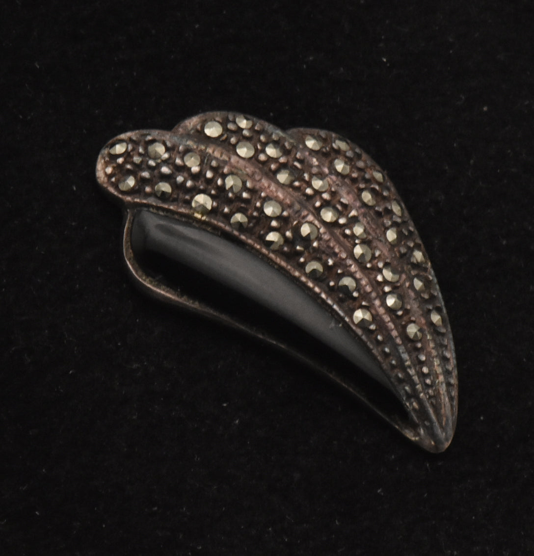 Vintage Sterling Silver Marcasite and Black Onyx Earrings (MISSING POSTS)