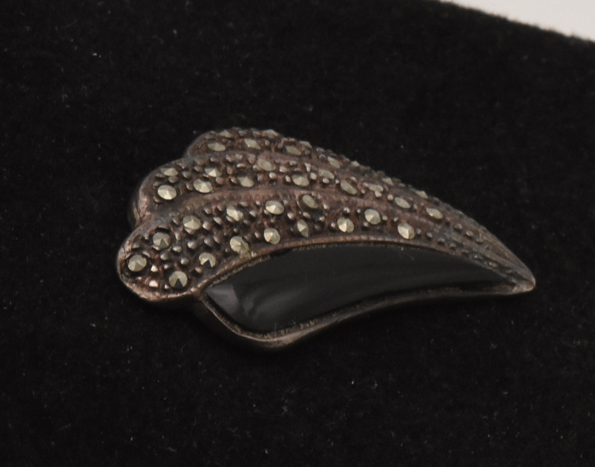 Vintage Sterling Silver Marcasite and Black Onyx Earrings (MISSING POSTS)
