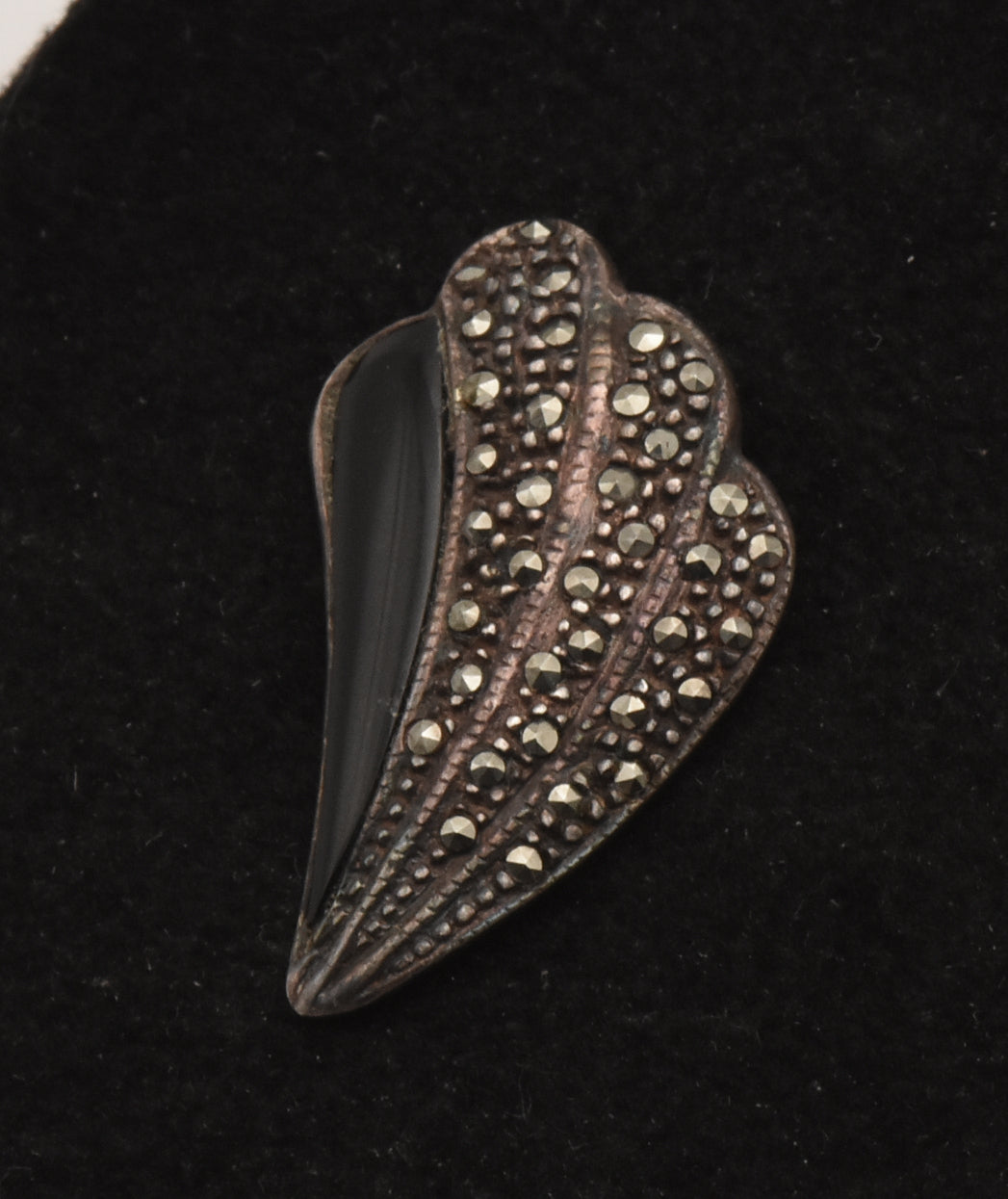 Vintage Sterling Silver Marcasite and Black Onyx Earrings (MISSING POSTS)