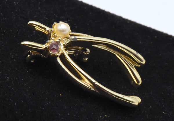 Vintage Gold Tone Double Wishbone Brooch