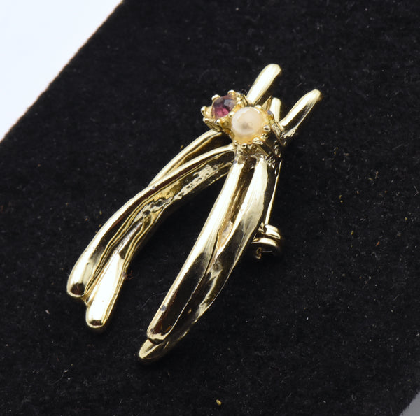 Vintage Gold Tone Double Wishbone Brooch