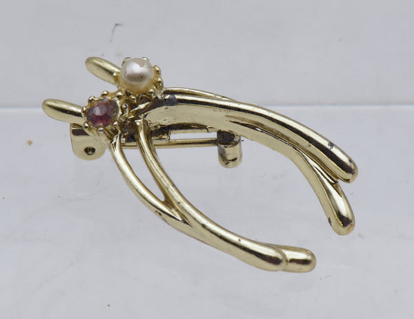 Vintage Gold Tone Double Wishbone Brooch