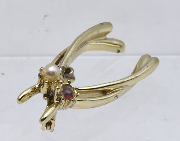 Vintage Gold Tone Double Wishbone Brooch