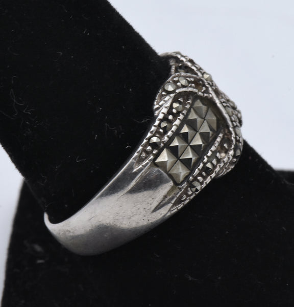 Vintage Art Deco Sterling Silver X Design Ring - Size 8.75 MISSING STONES