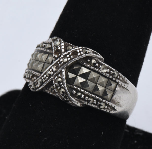 Vintage Art Deco Sterling Silver X Design Ring - Size 8.75 MISSING STONES