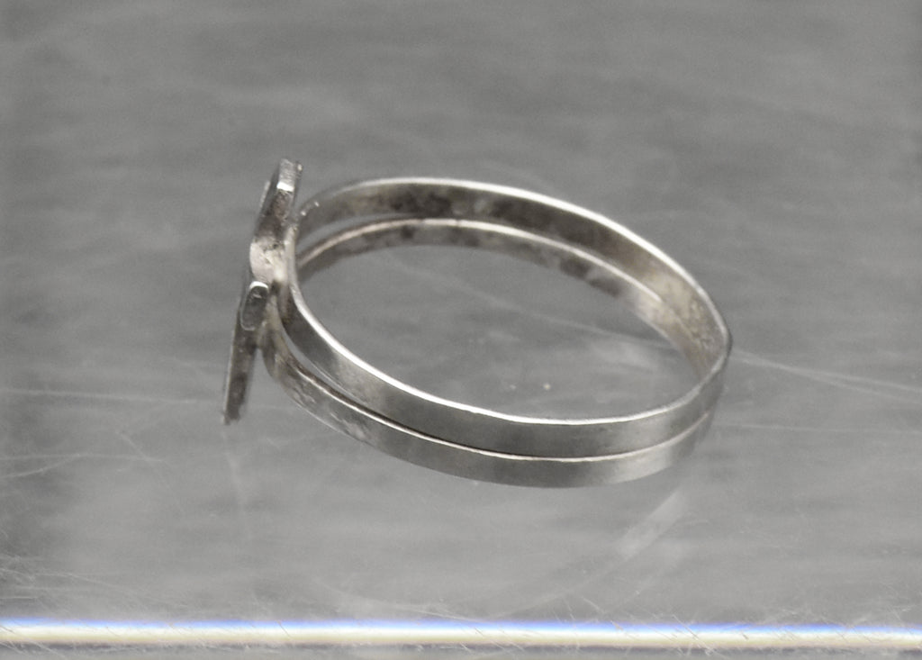 Vintage Sterling Silver and Black Enamel Cross Ring - Size 3.75