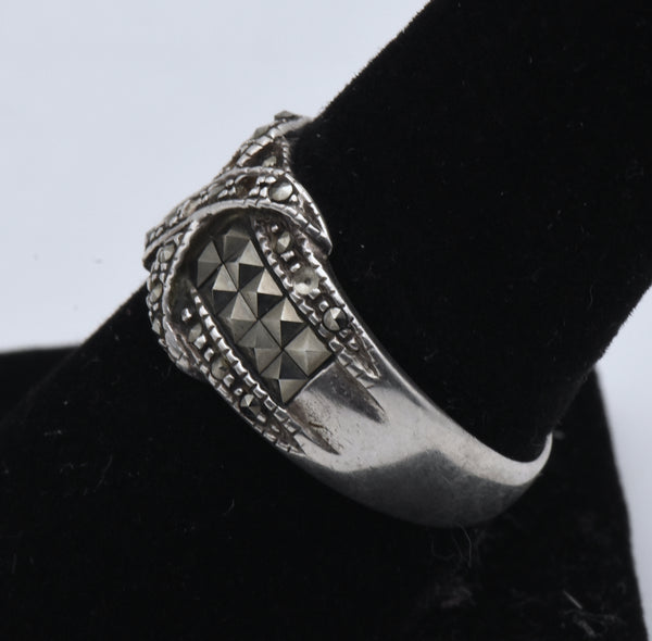 Vintage Art Deco Sterling Silver X Design Ring - Size 8.75 MISSING STONES