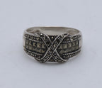 Vintage Art Deco Sterling Silver X Design Ring - Size 8.75 MISSING STONES