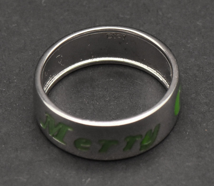 Sterling Silver Glow in the Dark "Merry Christmas" Band - Size 8